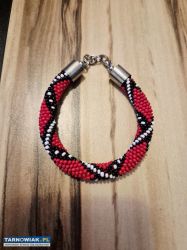 Bransoletka robiona ręcznie z koralików czerwonych - Obrazek 1