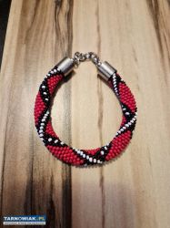 Bransoletka robiona ręcznie z koralików czerwonych - Obrazek 2
