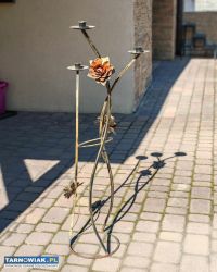 Stary świecznik stalowy, kuty - Obrazek 3