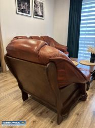 Skórzana sofa z fotelem i drewniany stolik - Obrazek 3