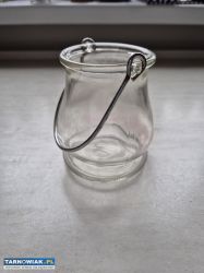 Szklany lampion, świecznik, latarnia z metalową rą - Obrazek 2