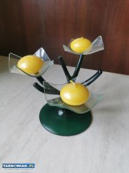 Świecznik szklany , zielony, na 3 świeczki wys. 15 - Obrazek 1