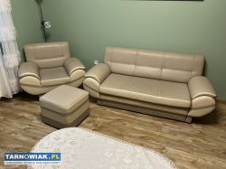 Zestaw mebli - kanapa rozkładana sofa fotel pufa - Obrazek 1