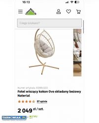 Nowy Fotel z Leroy Merlin wiszący kokon Ovo beżowy - Obrazek 1
